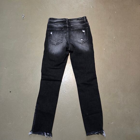 Risen High‎ Rise Distressed Skinny Fit Raw Hem Jeans in Black Women's Size 26/3 - Picture 2 of 5